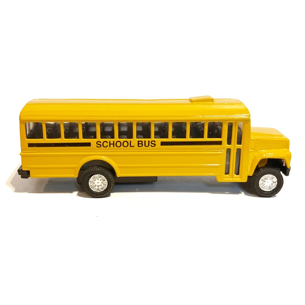 Vintage Die Cast Model Yellow School Bus Toy Car Vehicle Driver Black Silver Y2K